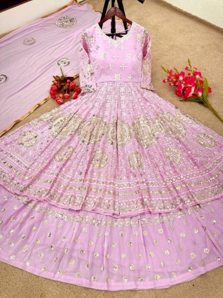 Women s Pink Faux Georgette Embroidered Lehenga Designer Lehenga Choli