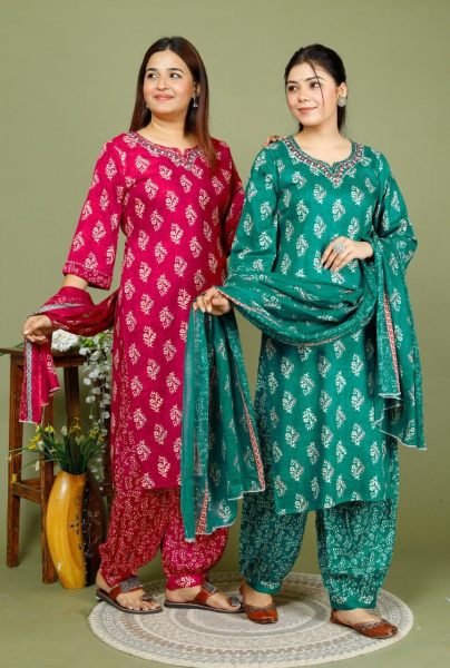 Women s Printed Pure Cotton Kurti Set  3 Piece Kurti Set