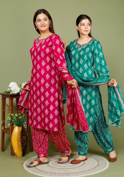 Women s Printed Pure Cotton Kurti Set  3 Piece Kurti Set