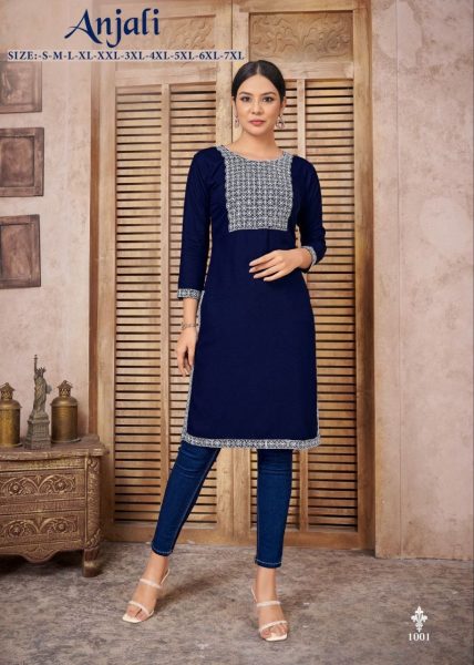 Women s Rayon Embroidered Calf Length Straight Kurti Embroidery Kurtis 