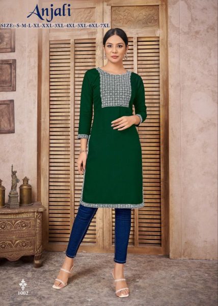 Women s Rayon Embroidered Calf Length Straight Kurti Embroidery Kurtis 