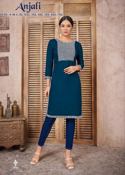 Women s Rayon Embroidered Calf Length Straight Kurti Embroidery Kurtis 