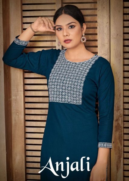 Women s Rayon Embroidered Calf Length Straight Kurti Embroidery Kurtis 