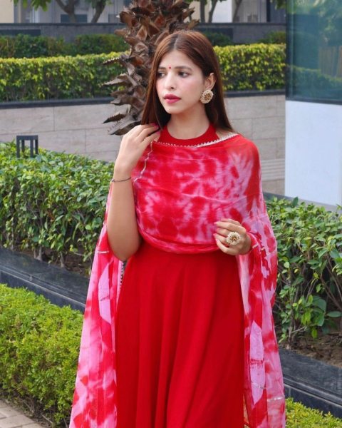 Women s Red Rayon Printed Anarkali Gown  Kurti With Dupatta Wholesale