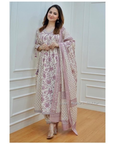 Women Softest Cotton Kurti Pant Set  3 Piece Kurti Set