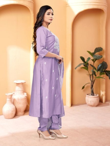 Women Straight Cut Chanderi Viscose Kurti Pant With Dupatta 3 Piece Kurti Set