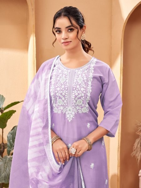 Women Straight Cut Chanderi Viscose Kurti Pant With Dupatta 3 Piece Kurti Set