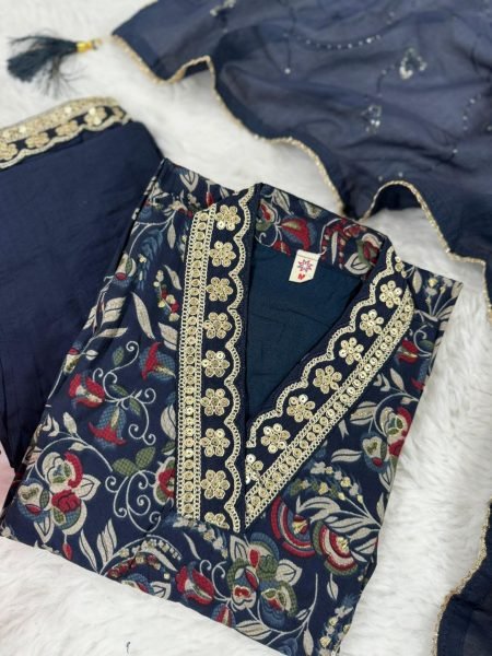 Women Viscose Chanderi Kurti Pant With Dupatta  3 Piece Kurti Set