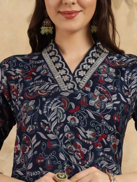 Women Viscose Chanderi Kurti Pant With Dupatta  3 Piece Kurti Set