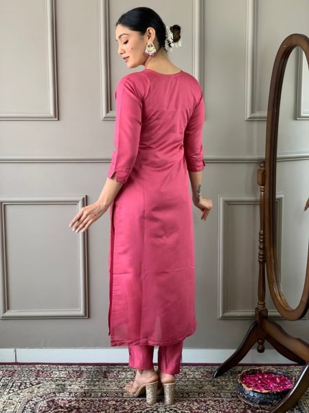 Women Viscose Chanderi Kurti Pant With Dupatta  3 Piece Kurti Set
