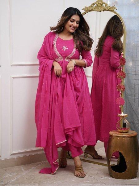 Womens Embroidered Work Kurti Pant Set with Printed Dupatta Stylish Readymade Suit Best Price Now 
