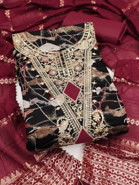 Womens Multi Unstitched Designer Digital Print Kurti Set Cotton Dress Material