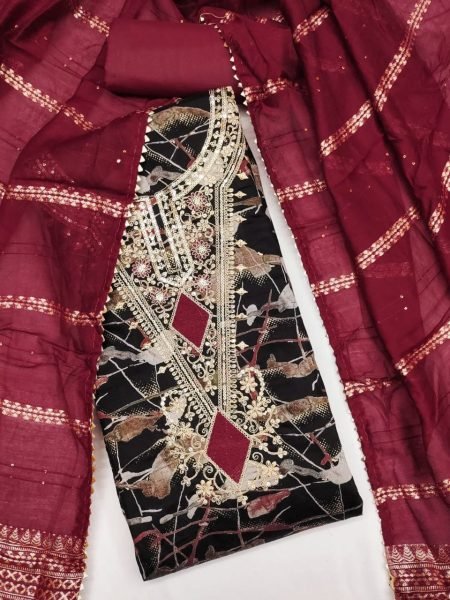 Womens Multi Unstitched Designer Digital Print Kurti Set Cotton Dress Material