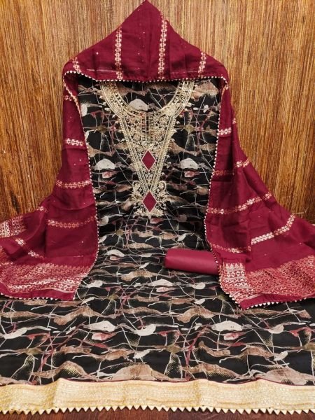 Womens Multi Unstitched Designer Digital Print Kurti Set Cotton Dress Material