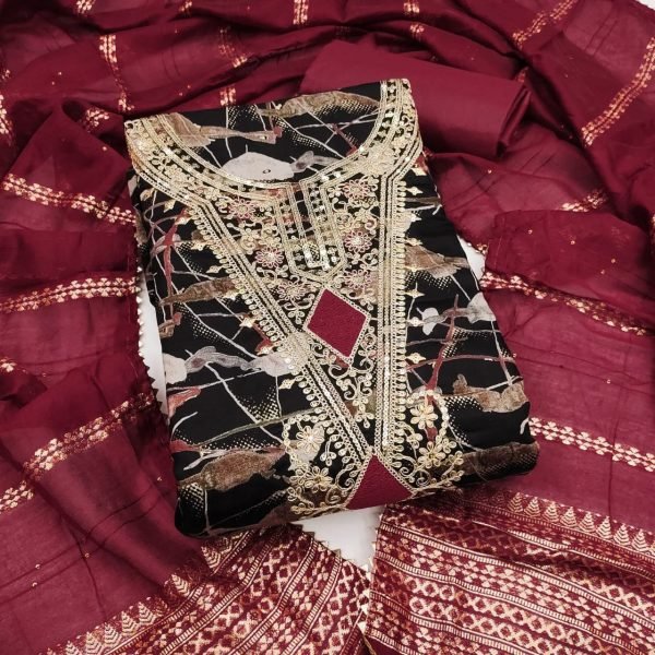 Womens Multi Unstitched Designer Digital Print Kurti Set Cotton Dress Material