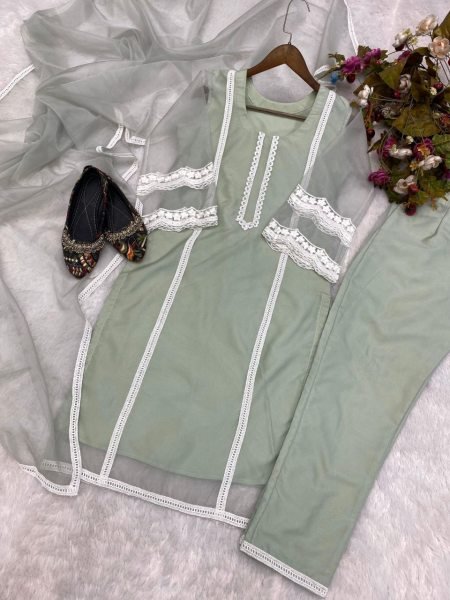 Womens Organza 3 Piece Kurti Set  3 Piece Kurti Set