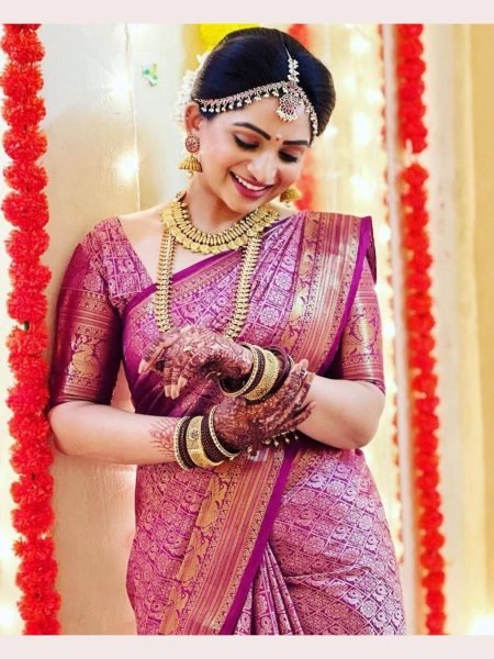 Wedding Wear South Indian Soft Lichi Silk Saree  South Indian Saree 