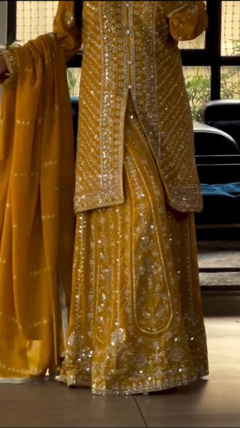 Womens Yellow Color Full Stitched Embroidered Kurta And Palazzo With Dupatta Ready To Wear Collection
