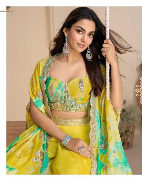Wonaya Sayuri Chinon Indo Western Pair with Digital Floral Cape Designer Outfit  Designer Plazzo Salwar Suits Wholesale