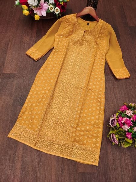 Yellow Chikankari Kurti Georgette Glam for Haldi & Beyond Georgette Kurti 