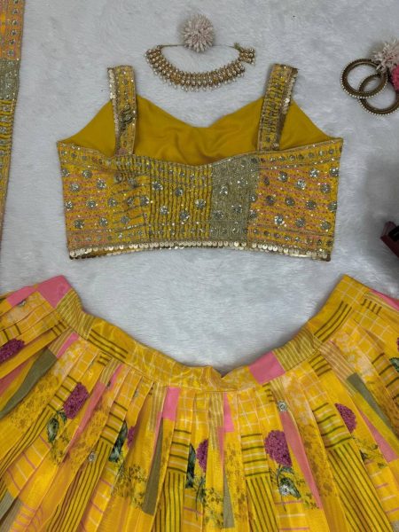 Yellow Color Chinon Silk Lehenga Choli With Sequence Work  Designer Lehenga Choli