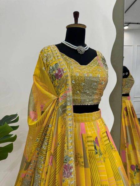 Yellow Color Chinon Silk Lehenga Choli With Sequence Work  Designer Lehenga Choli