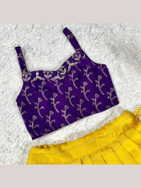 Yellow Color Chinon Silk Sequence Embroidery Lehenga Choli  Girls Wear