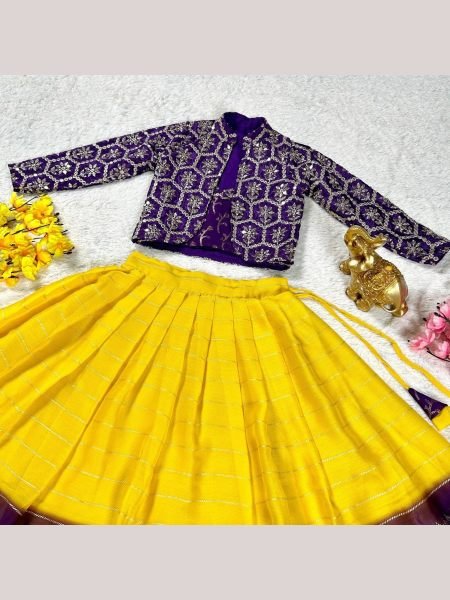 Yellow Color Chinon Silk Sequence Embroidery Lehenga Choli  Girls Wear