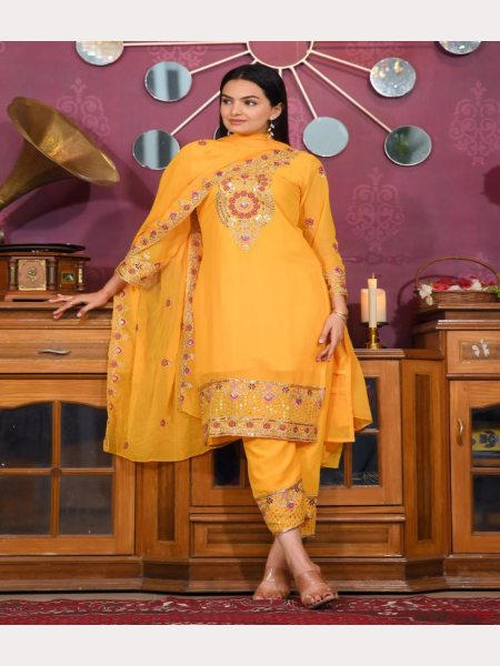 Yellow Color Fox Georgette Ready To Wear Suits  Ready To Wear Collection