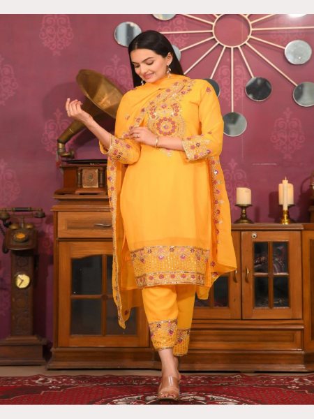 Yellow Color Fox Georgette Ready To Wear Suits  Ready To Wear Collection