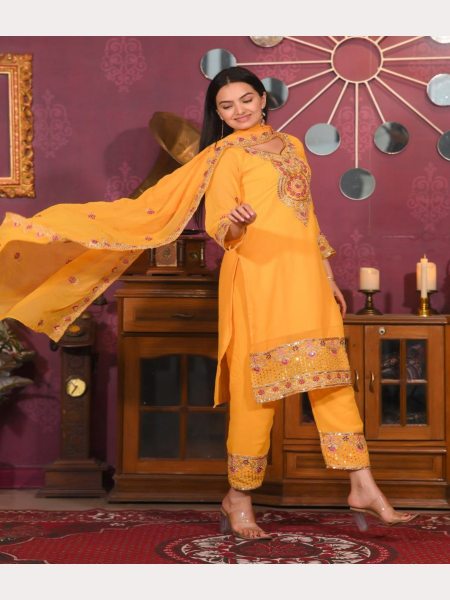 Yellow Color Fox Georgette Ready To Wear Suits  Ready To Wear Collection