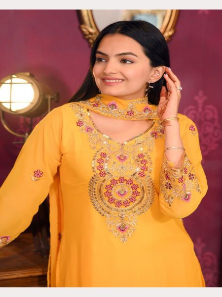 Yellow Color Fox Georgette Ready To Wear Suits  Ready To Wear Collection