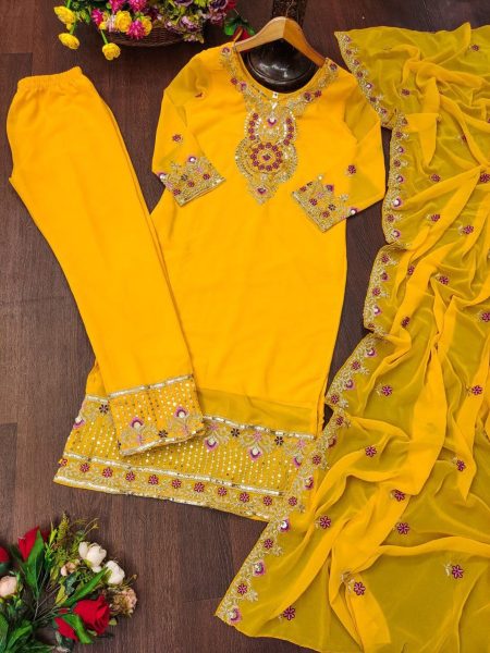 Yellow Color Fox Georgette Ready To Wear Suits  Ready To Wear Collection