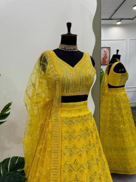 Yellow Color Georgette Thread Sequence Work Lehenga Choli  Designer Lehenga Choli