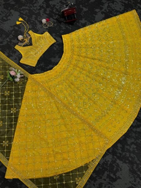 Yellow Color Georgette Thread Sequence Work Lehenga Choli  Designer Lehenga Choli