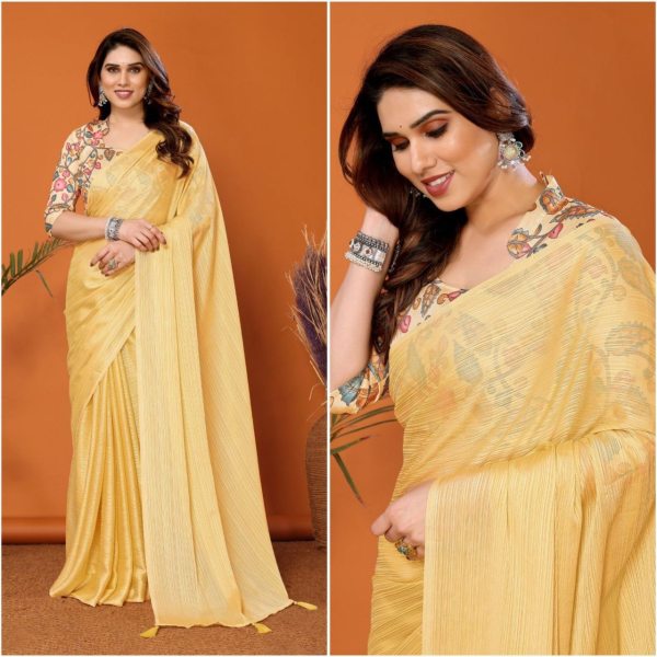 Yellow Color Kalamkari Catalogue Saree Saree Collection  Designer Wedding Sarees Wholesale