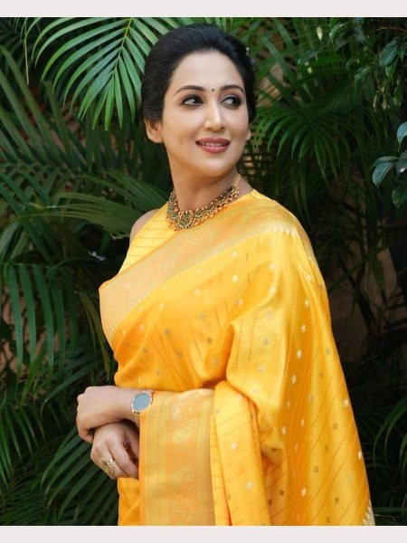 Yellow Color Organic Banarasi Lichi Silk Saree  Banarasi Saree Wholesale