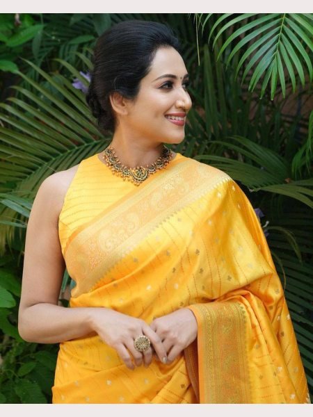 Yellow Color Organic Banarasi Lichi Silk Saree  Banarasi Saree Wholesale