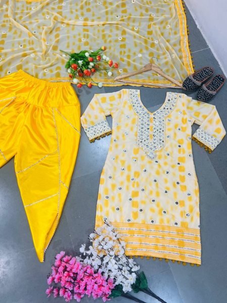 Yellow Colour Crepe With embrodery patiyala Collection  Ready To Wear Collection