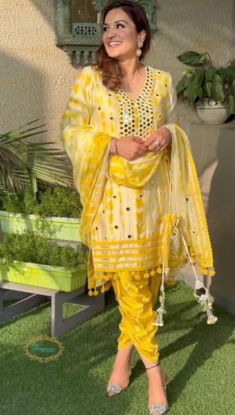 Yellow Colour Crepe With embrodery patiyala Collection  Ready To Wear Collection