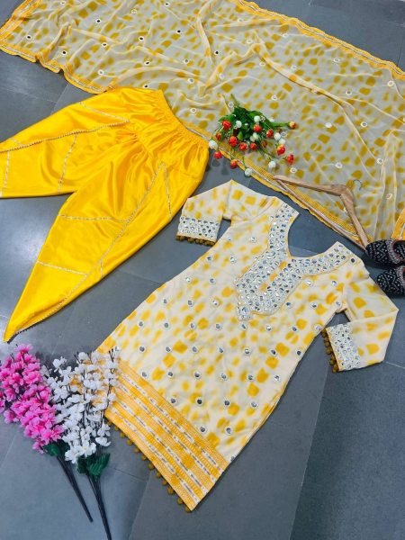 Yellow Colour Crepe With embrodery patiyala Collection  Ready To Wear Collection