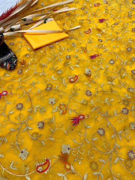 Yellow Colour Organza Saree With Sequence Work  Organza Sarees Wholesale