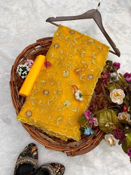 Yellow Colour Organza Saree With Sequence Work  Organza Sarees Wholesale