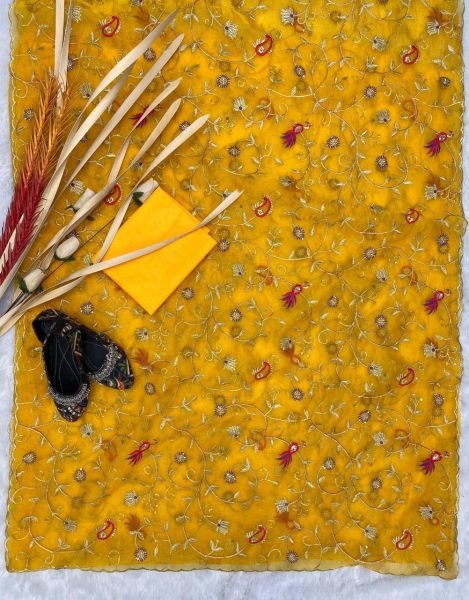 Yellow Colour Organza Saree With Sequence Work  Organza Sarees Wholesale