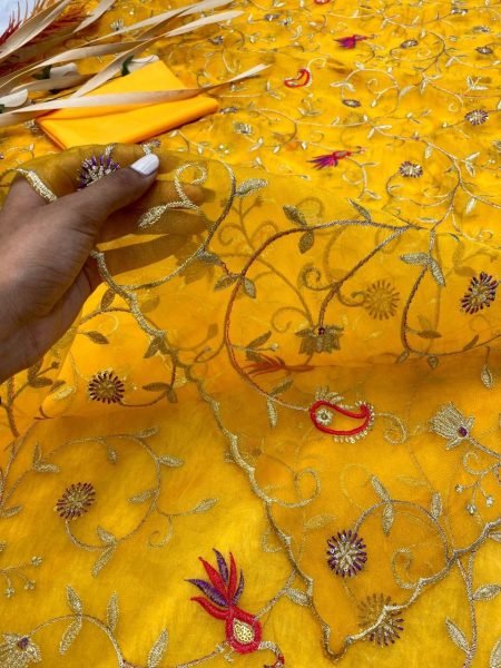 Yellow Colour Organza Saree With Sequence Work  Organza Sarees Wholesale