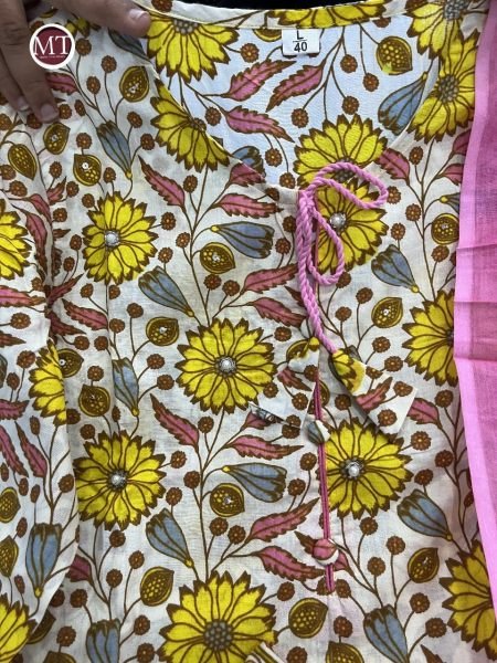 Yellow Flower Print Pure Cotton Kurti Set  3 Piece Kurti Set