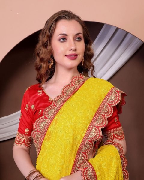 Yellow Georgette Chikankari Saree with Zari Work  Perfect Haldi Ceremony Outfit Georgette Sarees Wholesale