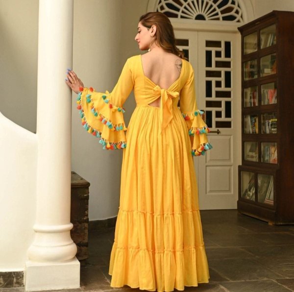 Yellow Georgette Fancy Pattern flair Gown  Anarkali Kurtis 