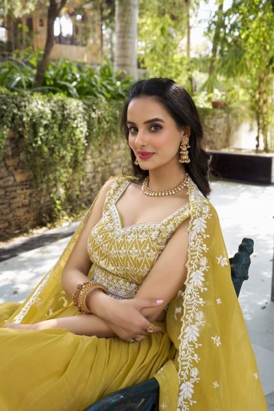 Yellow Gold Crush Sequence   Thread Embroidery Lehenga Choli For Women Designer Lehenga Choli