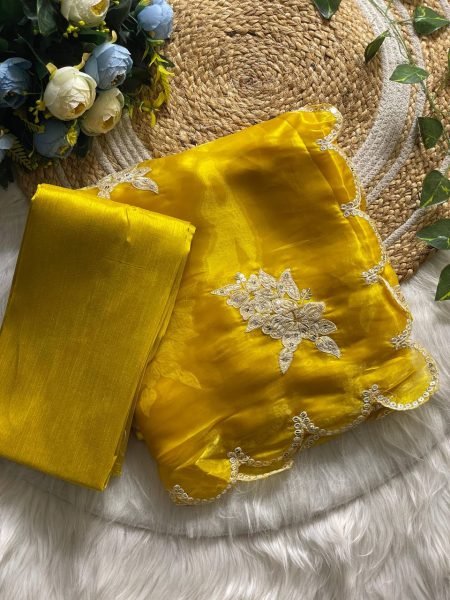 Yellow Jimmy Choo Sequin Saree Glam Look with Designer Cutwork Detailing JIMMY CHOO SAREE